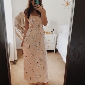 Abercrombie Pink Satin Floral Bird Maxi Dress